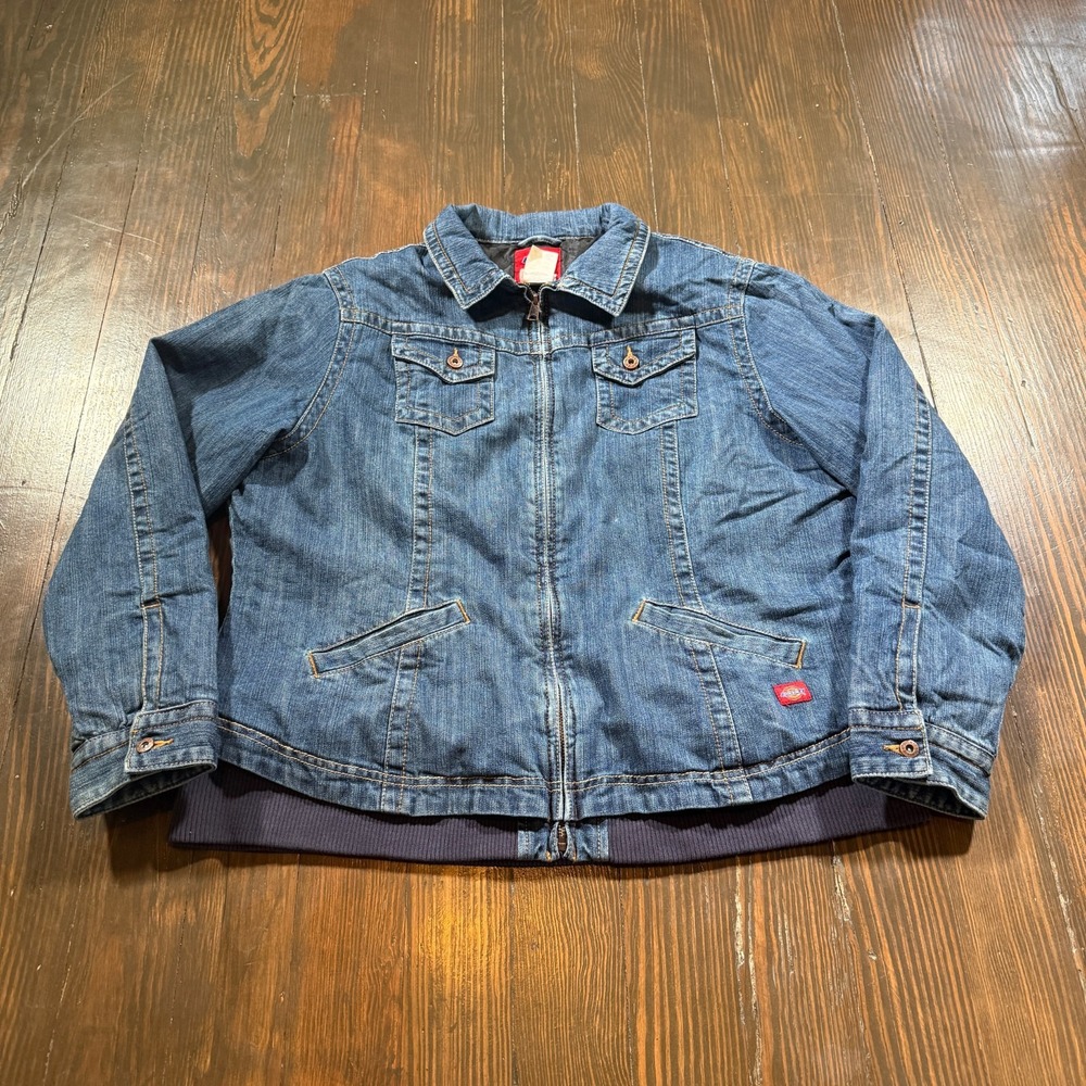 Vintage Dickies Jacket‎ Womens XL Blue Denim Trucker Jean Insulated Y2K Chore